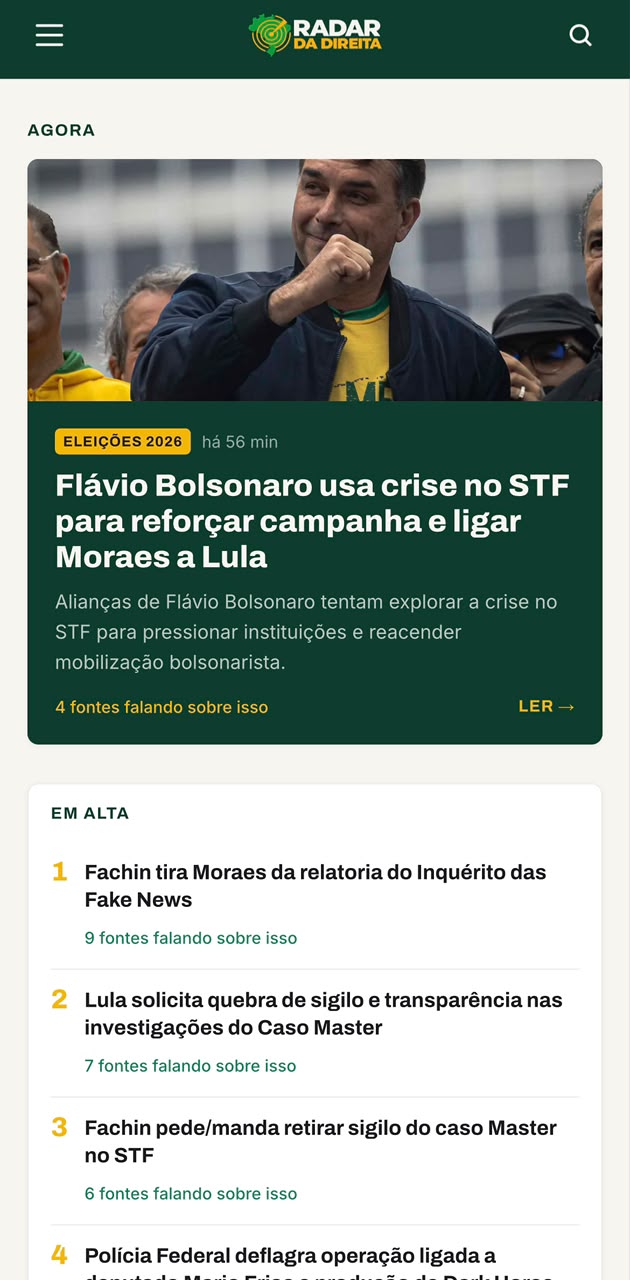 Tela Agora do Radar da Direita