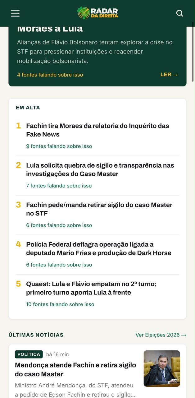 Tela Em alta do Radar da Direita